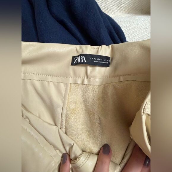 Zara Cream Faux Leather Trousers - Picture 3 of 4